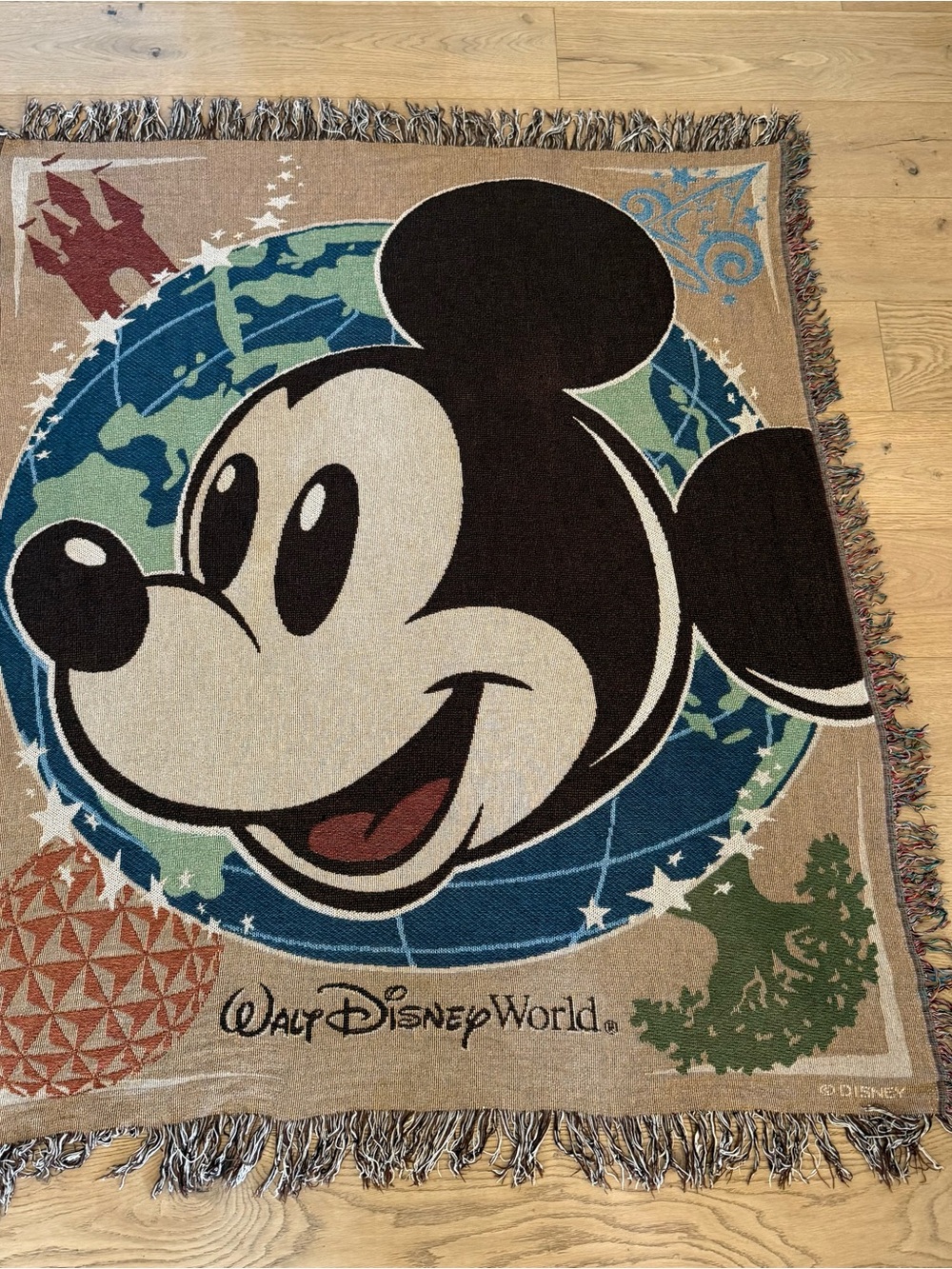 Disney Throw Blanket Mickey Mouse Woven in Black, Beige, Blue, Green